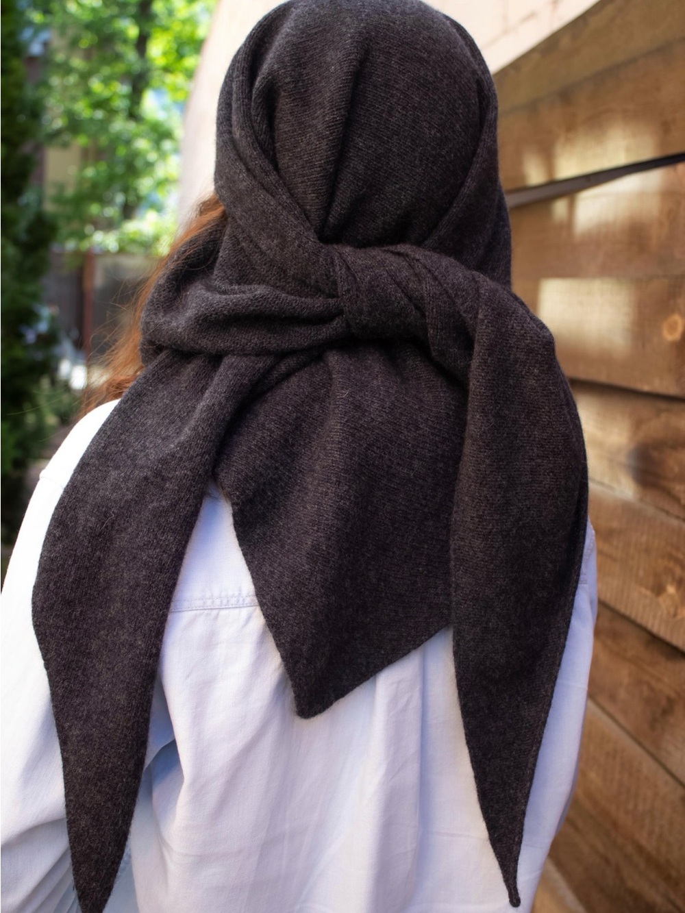 Wool and Angora Triangle Scarf, Anthracite